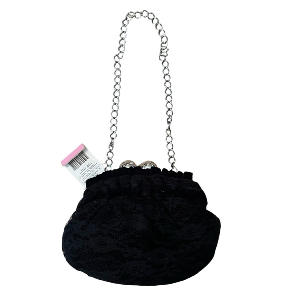 Paris Hilton Small Ruffled Black Lace Evening Bag - Picture 4 of 8